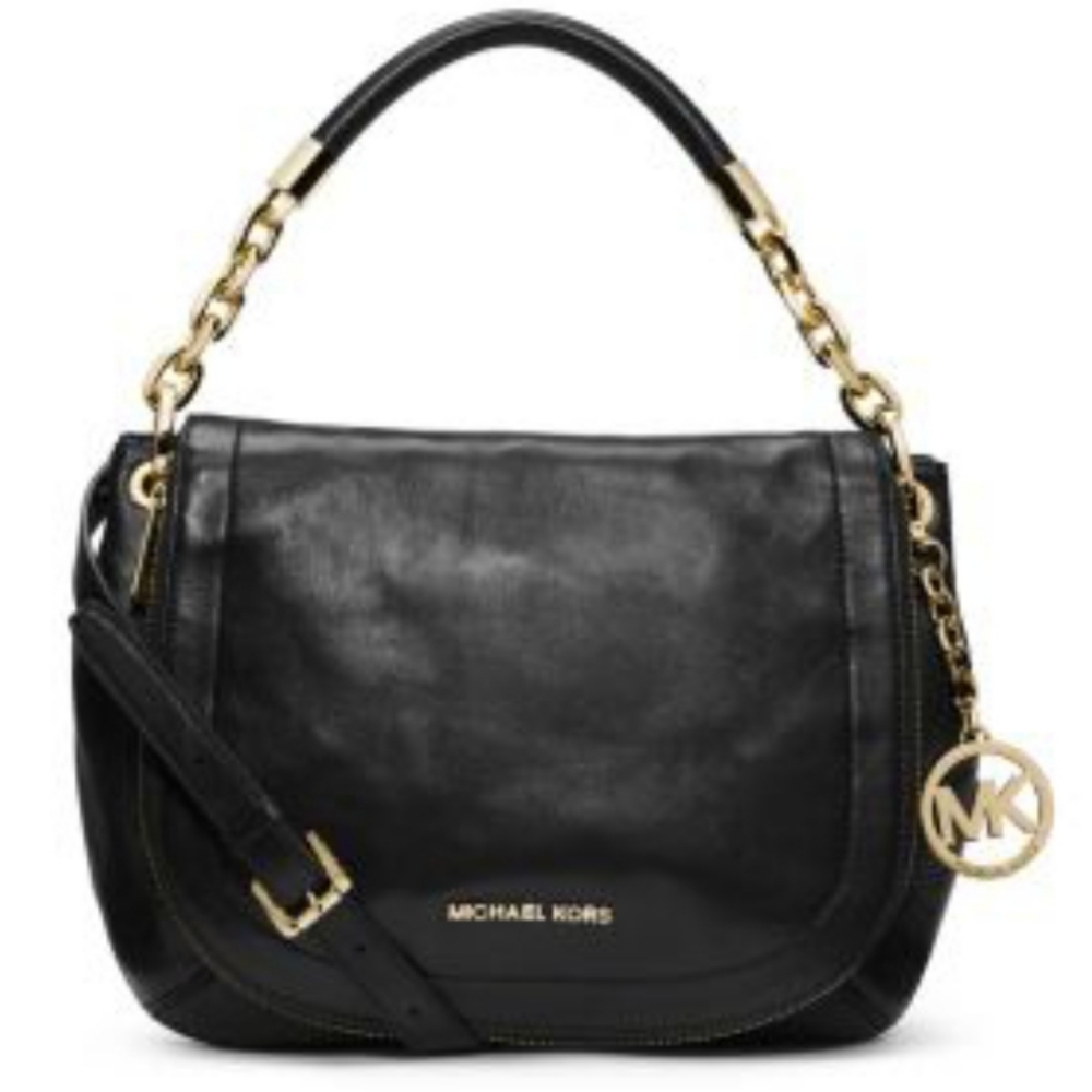 Sold**Michael Kors Stanthorpe Black Leather Shoulder Bag